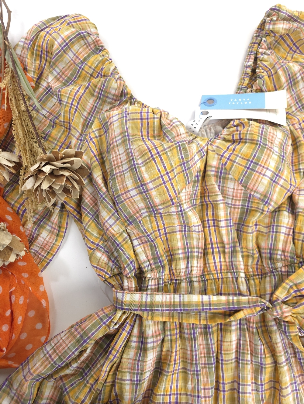 New Tanya Taylor Gorgeous Yellow Plaid Belted Waist Dress Sz 22 - Picture 5 of 15